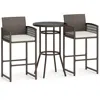 Hivvago 3 Piece Patio Bar Set Outdoor Wicker Bar Height Round Table And Armchairs In Brown