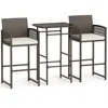 Hivvago 3 Piece Patio Bar Set Outdoor Wicker Bar Height Table And Armchairs With 2 Seat Cushions In Brown