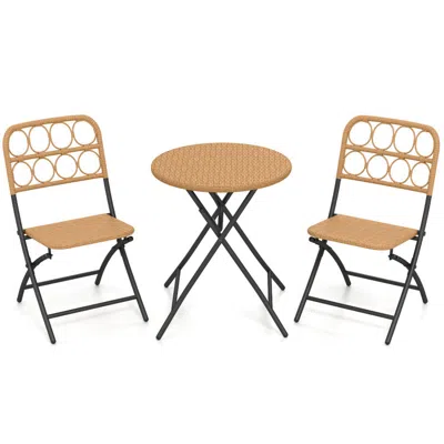 Hivvago 3 Piece Patio Bistro Set Folding Round Table And Chairs With Wicker Seat In Brown