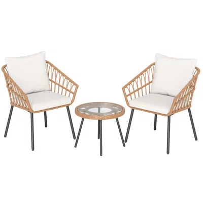 Hivvago 3 Piece Patio Bistro Set With Heavy Duty Metal Frame-beige In Neutral