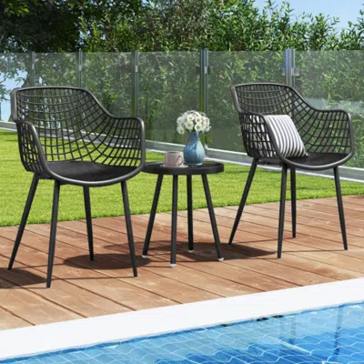 Hivvago 3 Piece Patio Chair Set With Pp Seat And Tabletop For Porch-black