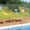 Hivvago 3 Piece Patio Chair Set With Pp Seat And Tabletop For Porch-yellow