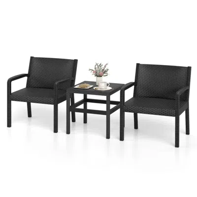 Hivvago 3 Piece Patio Furniture Set With 2 Modern Rattan Armchair And 25 Inch Squire Side Table In Black