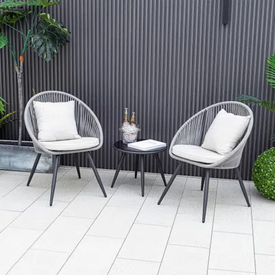 Hivvago 3 Piece Patio Furniture Set With Seat And Back Cushions-gray In Brown
