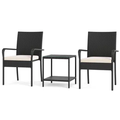 Hivvago 3 Piece Patio Furniture Set With Seat Cushions And Tempered Glass Tabletop In Black