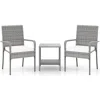 Hivvago 3 Piece Patio Furniture Set With Seat Cushions And Tempered Glass Tabletop For Balcony In Gray