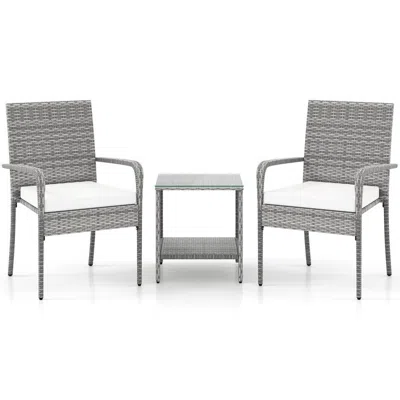 Hivvago 3 Piece Patio Furniture Set With Seat Cushions And Tempered Glass Tabletop For Balcony In Gray