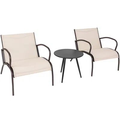 Hivvago 3 Piece Patio Metal Aluminum Wide Armchair And Table Set-rusic Brown In Neutral