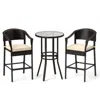 Hivvago 3-piece Patio Rattan Bar Set With Tempered Glass Top For Backyard Poolside