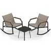 Hivvago 3 Piece Patio Rocking Bistro Set With Tempered Glass Coffee Table And Armrests For Porch-brown