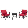 Hivvago 3 Piece Patio Rocking Chair Set With Coffee Table-red