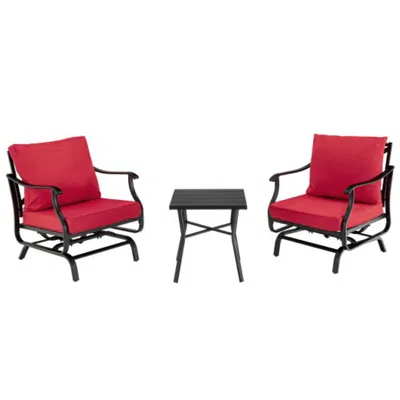Hivvago 3 Piece Patio Rocking Chair Set With Coffee Table-red