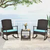 Hivvago 3 Piece Patio Rocking Set Wicker Rocking Chairs With 2-tier Coffee Table-off White