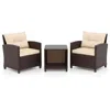 Hivvago 3 Piece Patio Sofa Set Wicker Chairs And Coffee Table With Storage-beige