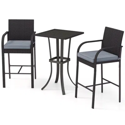 Hivvago 3-piece Patio Wicker Rattan Bar Height Chairs And Square Table Set-black