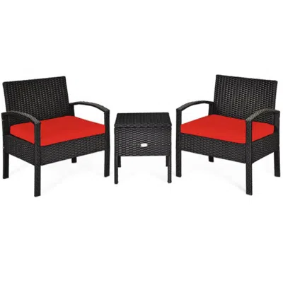 Hivvago 3 Piece Pe Rattan Wicker Sofa Set With Washable And Removable Cushion For Patio In Blue
