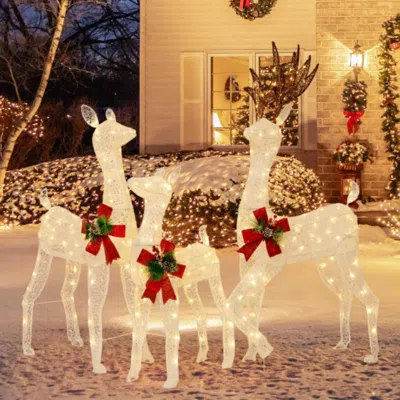 Hivvago 3-piece Pre-lit Christmas Reindeer Family With 230 Warm White Led Lights In Brown