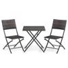 Hivvago 3 Piece Rattan Bistro Set Outdoor Folding Dining Table And Chairs With Wicker Seat In Gray