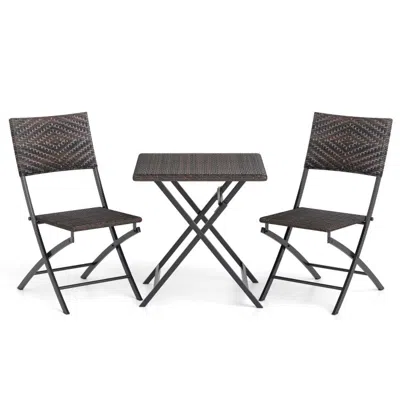 Hivvago 3 Piece Rattan Bistro Set Outdoor Folding Dining Table And Chairs With Wicker Seat In Gray