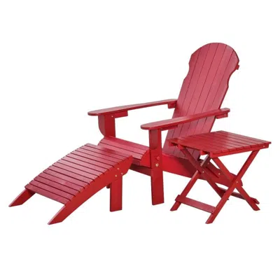 Hivvago 3-piece Red Folding High-back Adirondack Chair Ottoman And Side Table