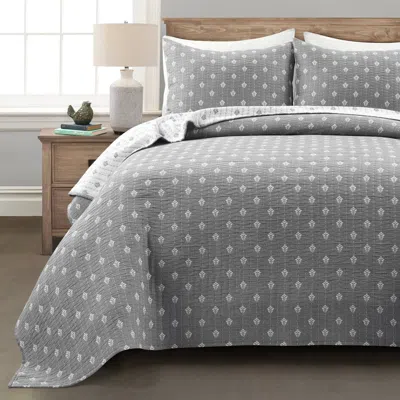 Hivvago 3-piece Reversible Cotton Yarn Woven Quilt Set In Grey And White