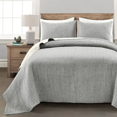 Hivvago 3-piece Reversible Cotton Yarn Woven Quilt Set In Grey Cream