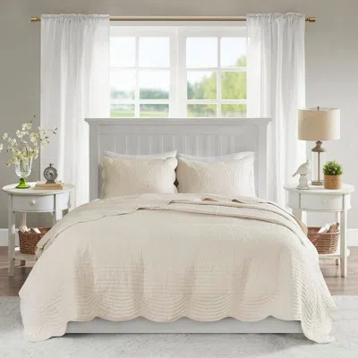 Hivvago 3-piece Reversible Scalloped Edges Microfiber Quilt Set In Cream In Neutral