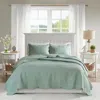 Hivvago 3 Piece Reversible Scalloped Edges Microfiber Quilt Set In Seafoam In Green
