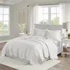 Hivvago 3 Piece Reversible Scalloped Edges Microfiber Quilt Set In White In White
