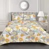 Hivvago 3 Piece Reversible Yellow Grey Floral Cotton Quilt Set In King Size In Gray