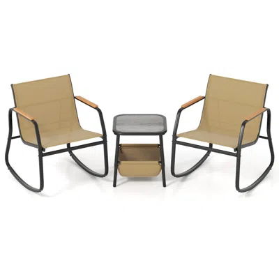 Hivvago 3 Piece Rocking Bistro Chairs And Side Table Set With Storage Bag In Neutral