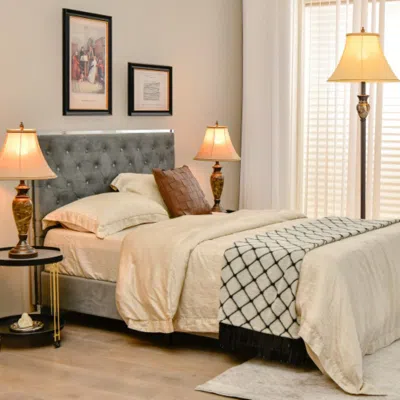 Hivvago 3-piece Table And Floor Lamp Set With Linen Fabric Lamp Shades In Gray