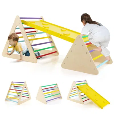 Hivvago 3 Piece Toddler Triangle Set Montessori With 2 Climbing Triangles And 1 Ramp In Yellow