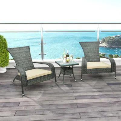 Hivvago 3-piece Wicker Adirondack Set With Comfy Seat Cushions-gray