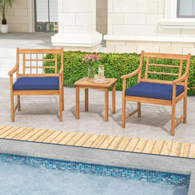 Hivvago 3 Piece Wood Patio Furniture Set With Seat Cushions And Acacia Wood Frame-navy In Brown