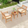 Hivvago 3 Piece Wood Patio Furniture Set With Seat Cushions And Acacia Wood Frame-white
