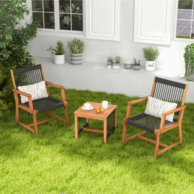 Hivvago 3 Pieces Acacia Wood Patio Furniture Set With Armchairs Coffee Table In Black