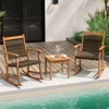 Hivvago 3 Pieces Acacia Wood Patio Rocking Chair Set With Side Table