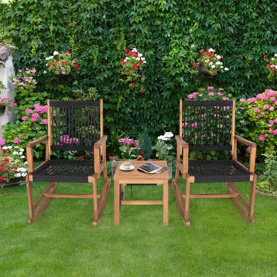 Hivvago 3 Pieces Acacia Wood Rocking Bistro Set In Brown