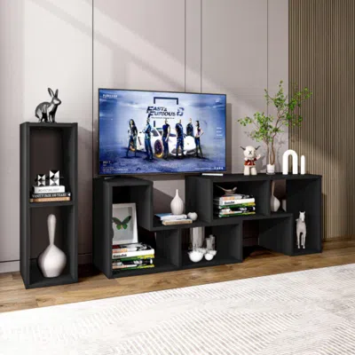 Hivvago 3 Pieces Adjustable Tv Stand For Tvs Up To 65 Inch With Shelves-black