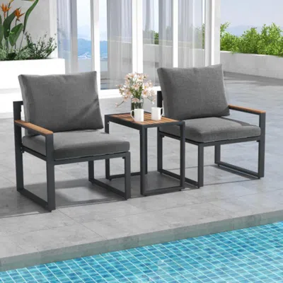 Hivvago 3 Pieces Aluminum Frame Weatherproof Outdoor Conversation Set With Soft Cushions-gray