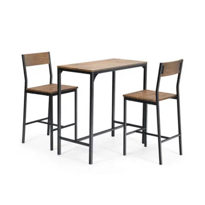Hivvago 3 Pieces Bar Table Set With 2 Stools-black In Brown