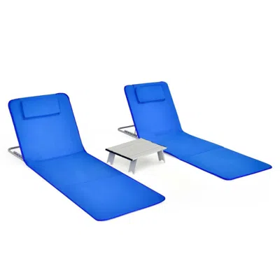 Hivvago 3 Pieces Beach Lounge Chair Mat Set 2 Adjustable Lounge Chairs With Table Stripe-green In Blue
