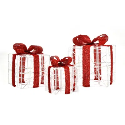 Hivvago 3 Pieces Christmas Lighted Gift Boxes Decorations With 60 Led Lights For Indoor And Outdoor In Red