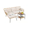 Hivvago 3 Pieces Corner Patio Furniture With Small Coffee Table-beige