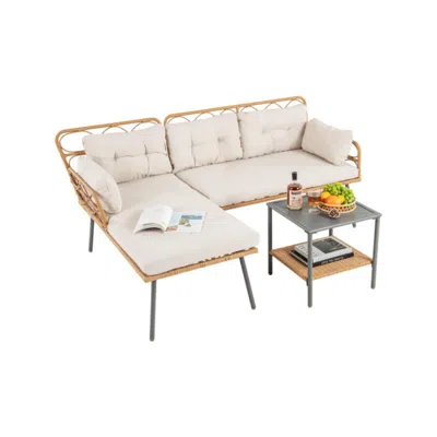 Hivvago 3 Pieces Corner Patio Furniture With Small Coffee Table-beige In Neutral