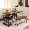 Hivvago 3 Pieces Dining Table Set For 4 With Wine Rack-brown
