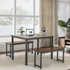 Hivvago 3 Pieces Dining Table Set With Wooden Kitchen Table And 2 Benches-brown