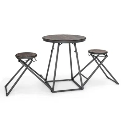 Hivvago 3 Pieces Dining Table Set With 2 Foldable Stools For Small Space-gray