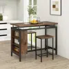 Hivvago 3 Pieces Dining Table Set With 3-tier Storage Shelf And Metal Frame-brown